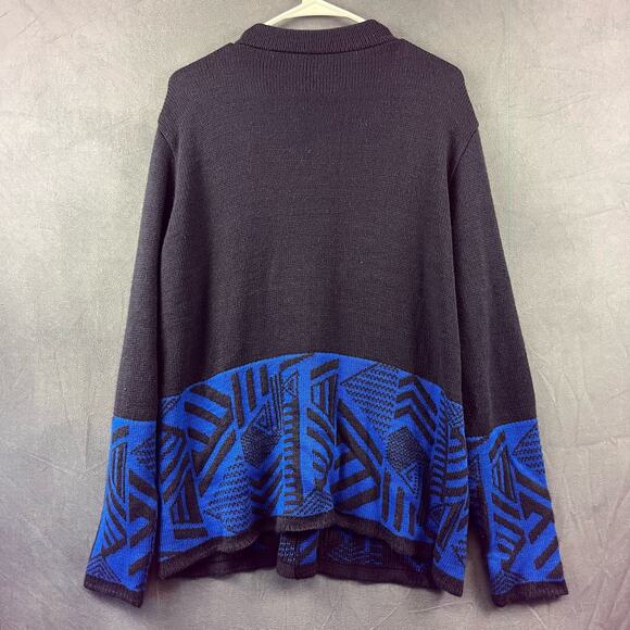 Fair Isle Cardigan Vintage Womens XL Black Blue Skater Grandpacore Pocket Button - Picture 2 of 7